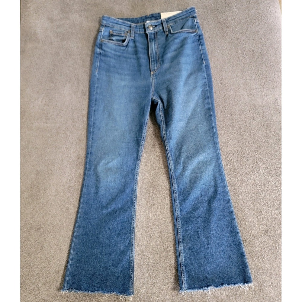 Rag‎ & Bone High Rise Ankle Flare Jeans Size 27 Raw Hem Cropped Designer